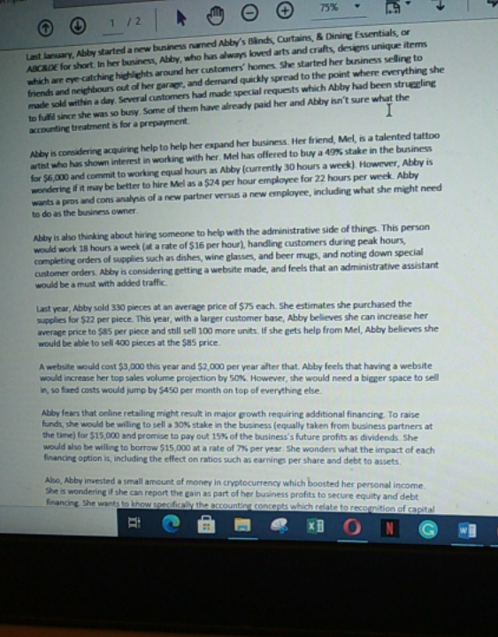 Advise Abby on her business include detailed