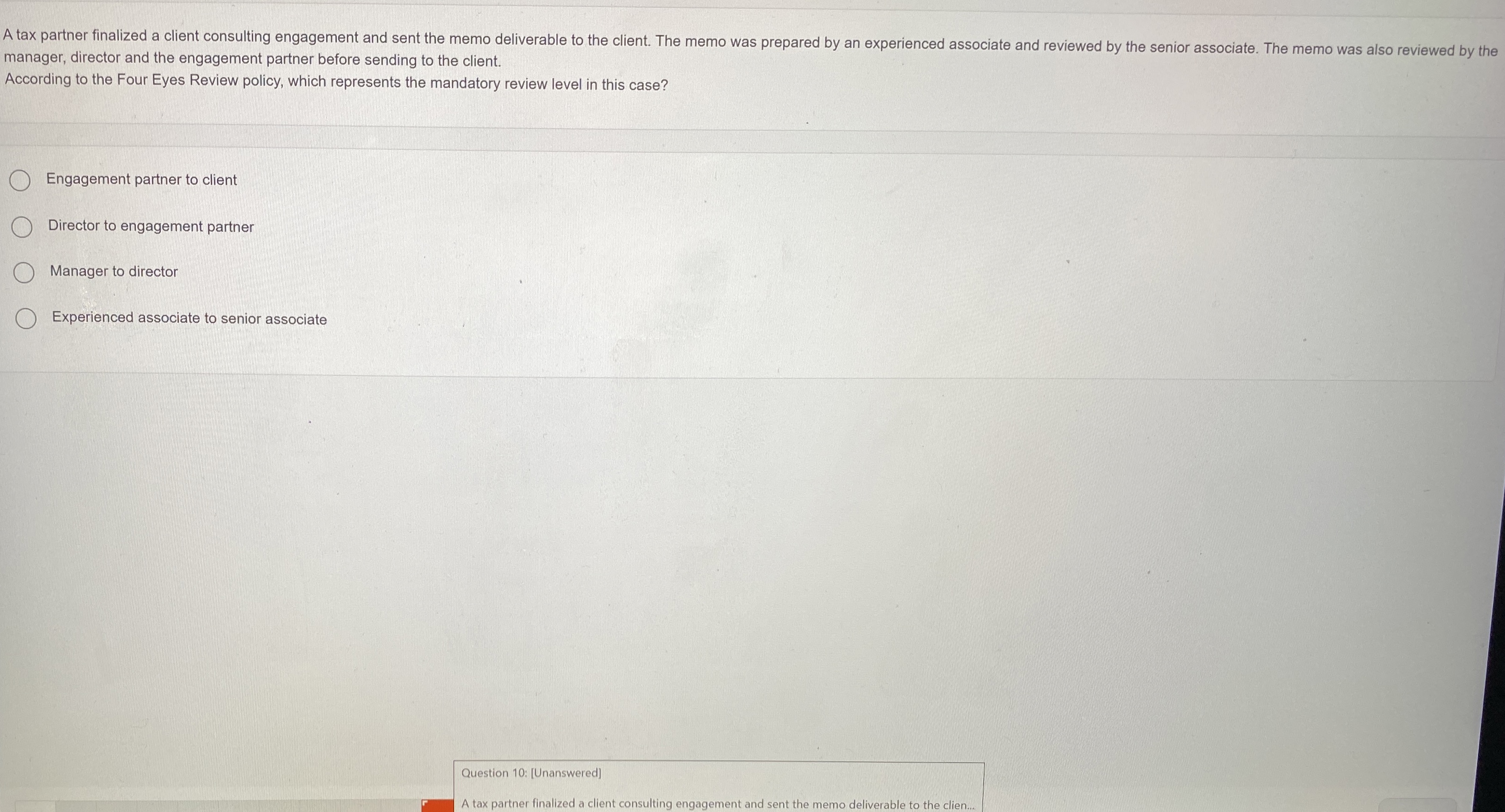 A tax partner finalized a client consulting