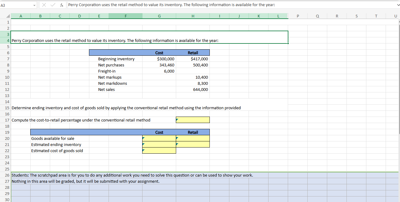 Perry Corporation uses the retail method to value