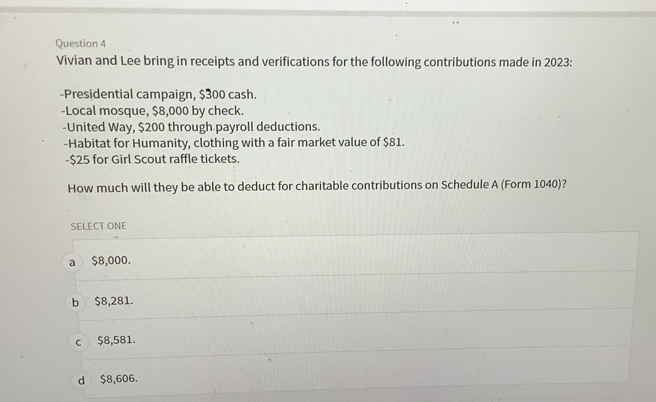 Question 4 Vivian and Lee bring in receipts and