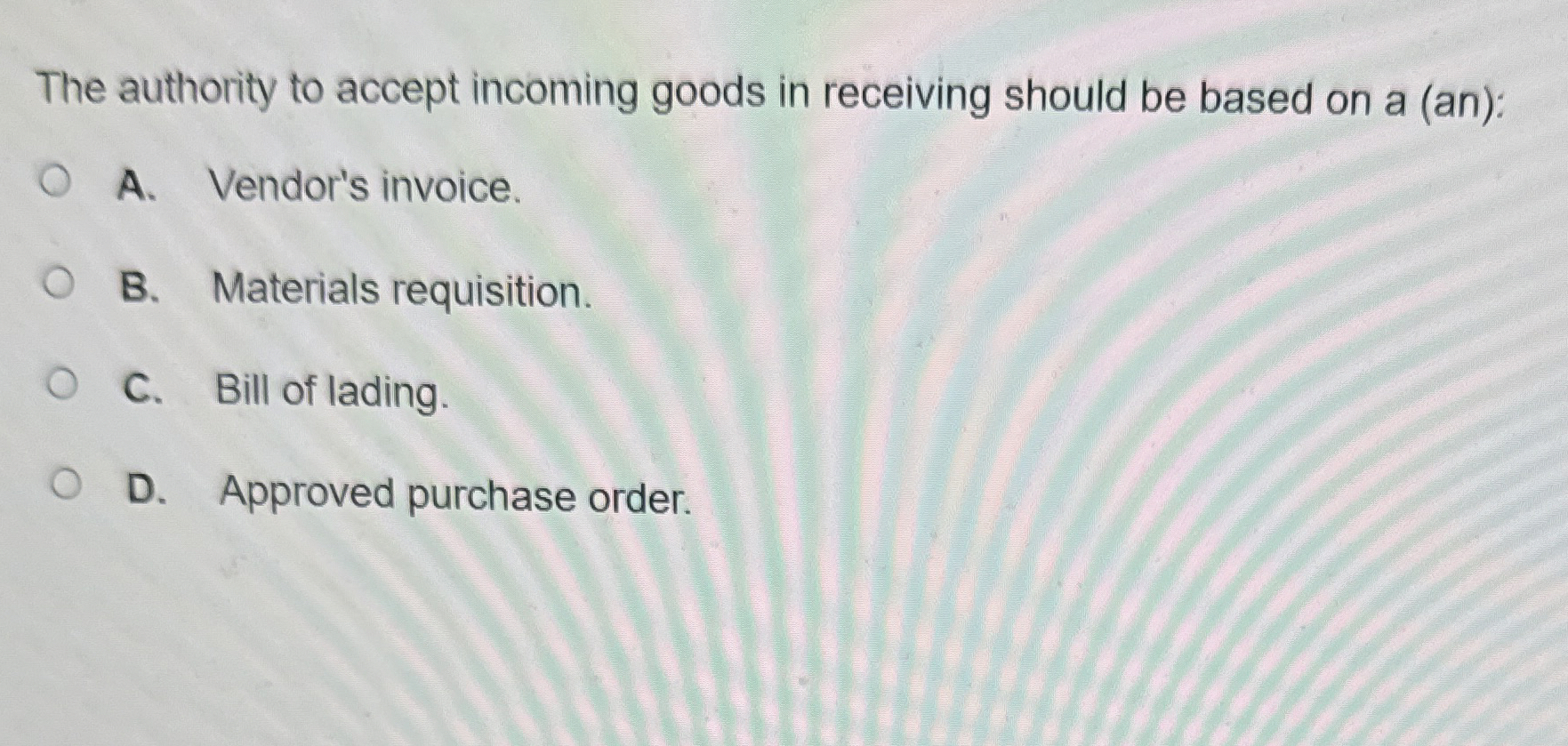 The authority to accept incoming goods in