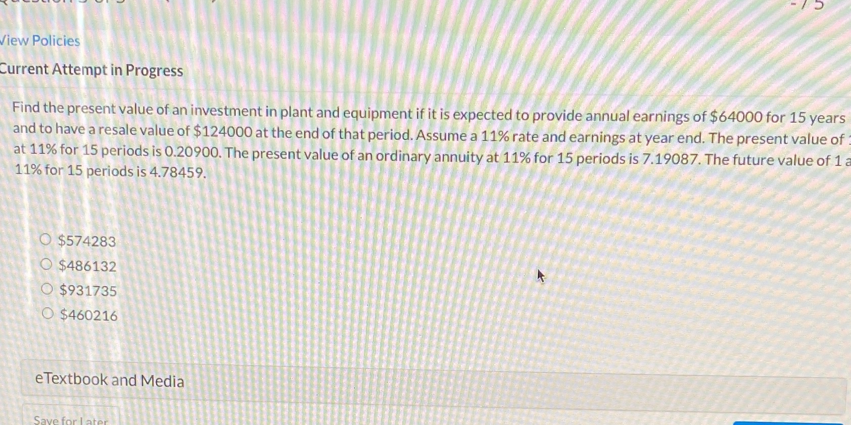 find The present value of an investment in plant