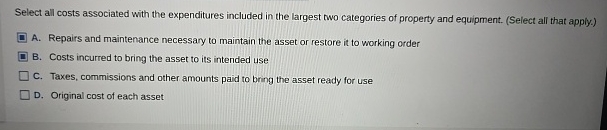 Select all costs associated with the expenditures