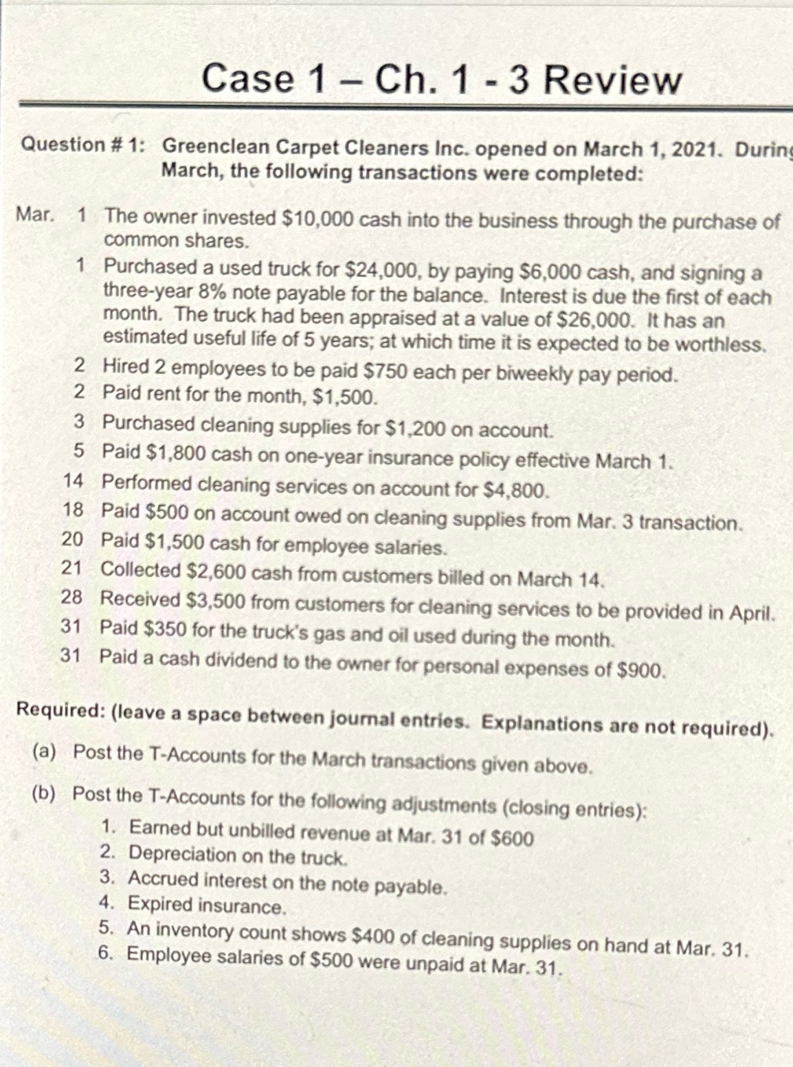 Case 1 - Ch. 1 - 3 Review W Question # 1: