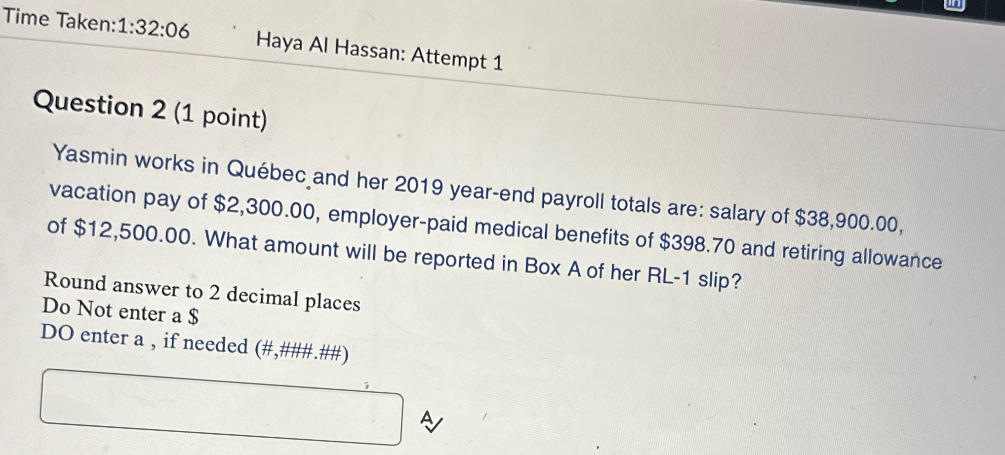 Time Taken: 1:32:06 Haya Al Hassan: Attempt 1