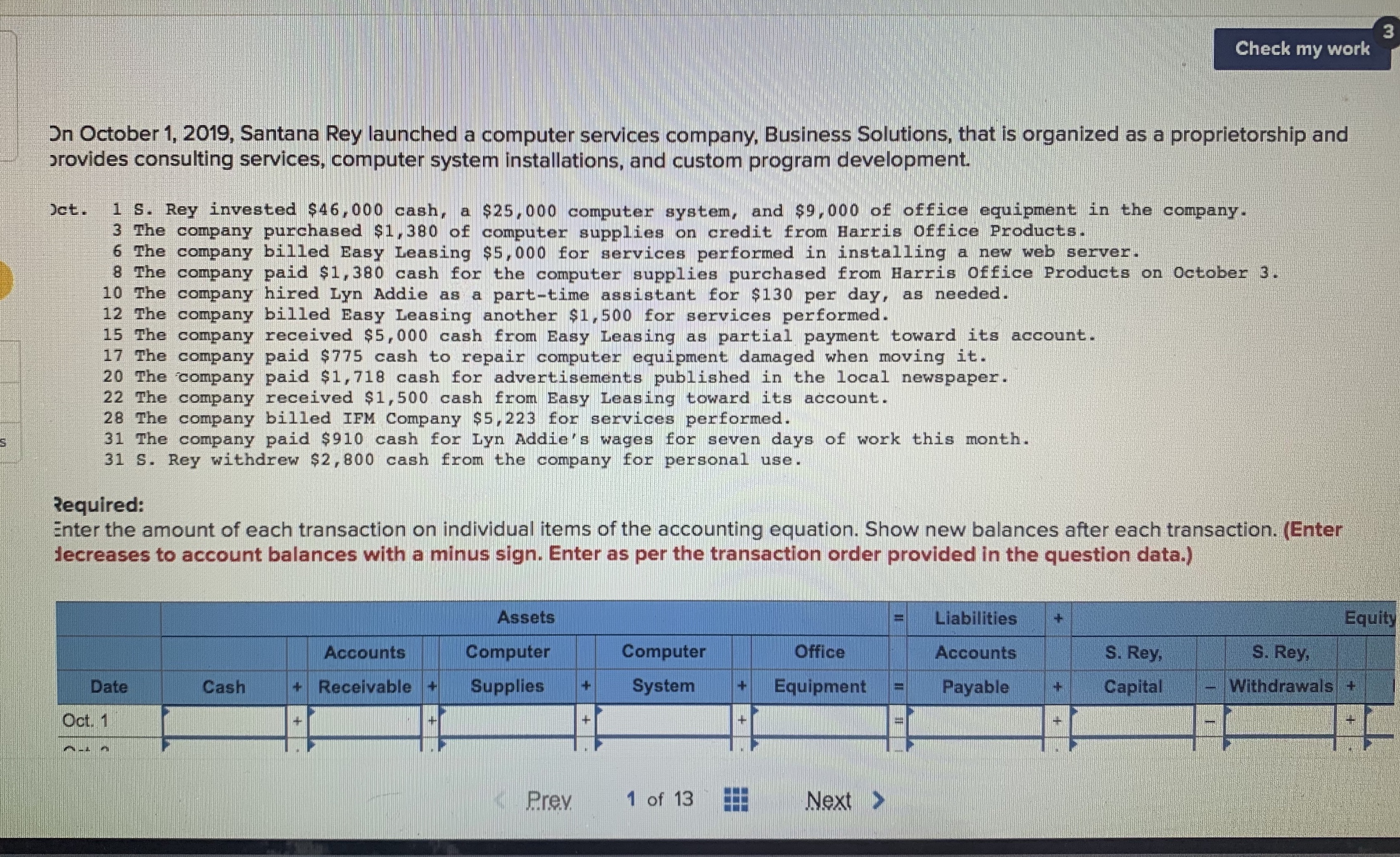 Check my work On October 1, 2019, Santana Rey