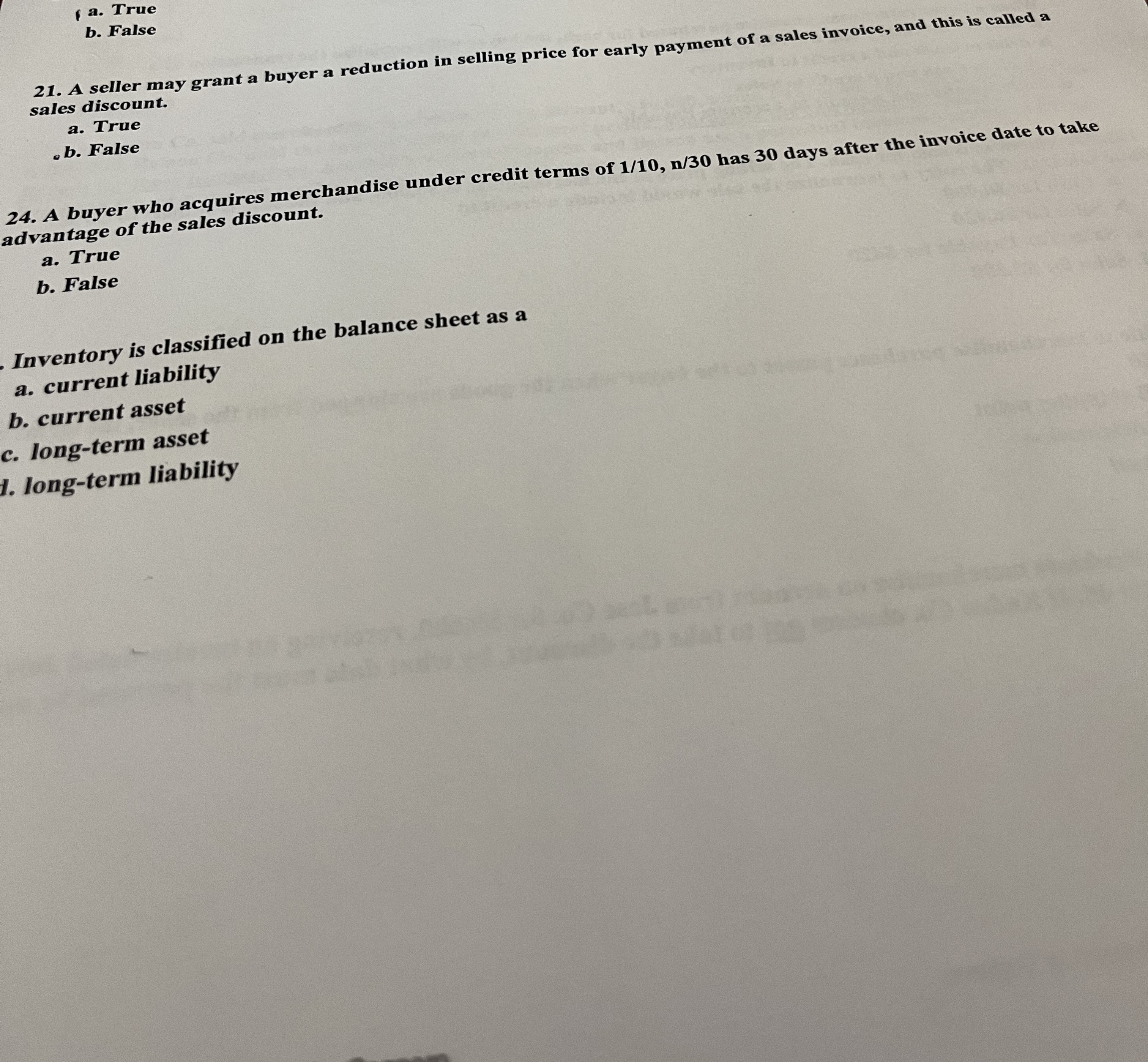 , a . True b . False 2 1 . A seller may grant a