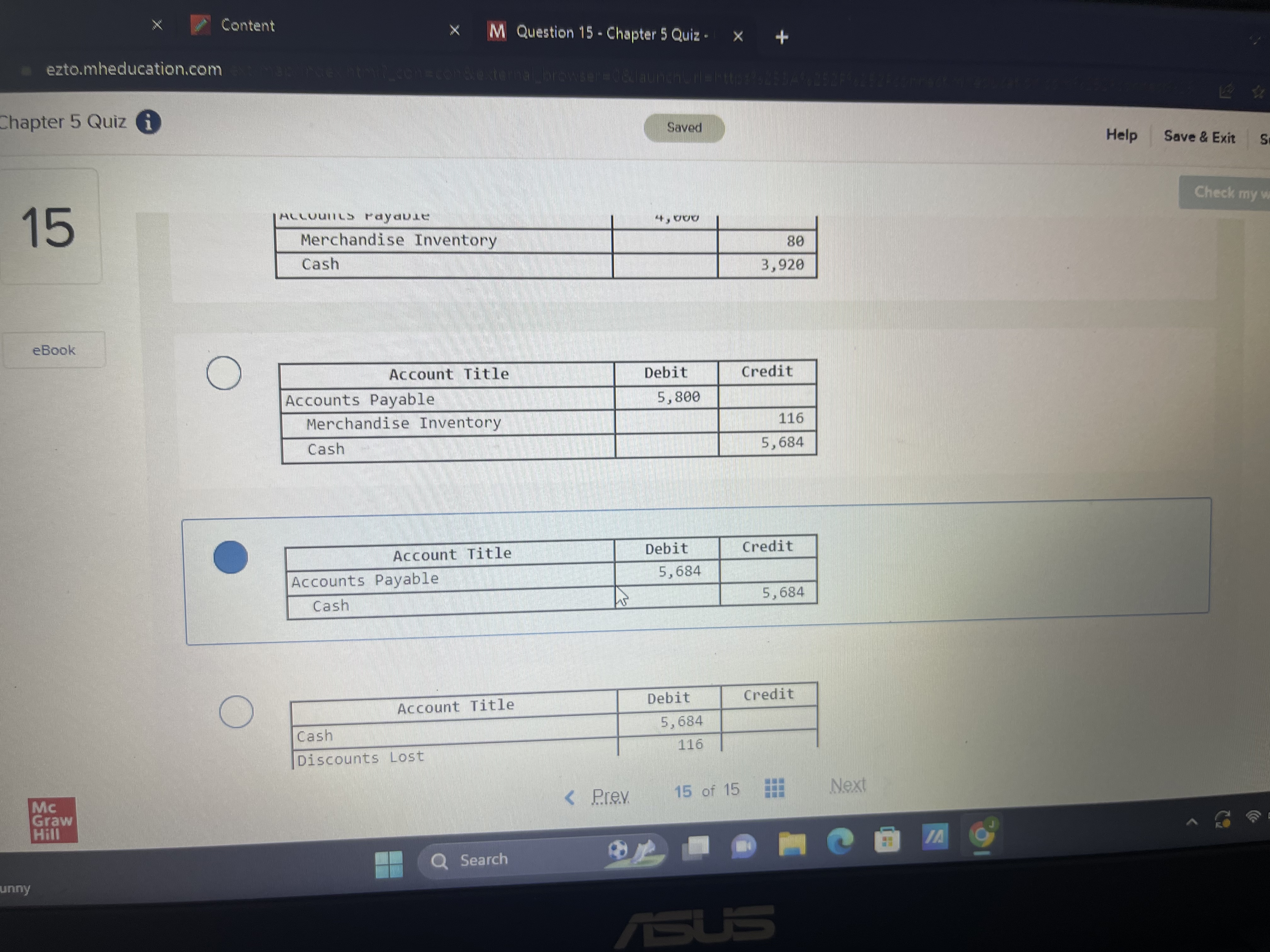 X Content X M Question 15 - Chapter 5 Quiz -