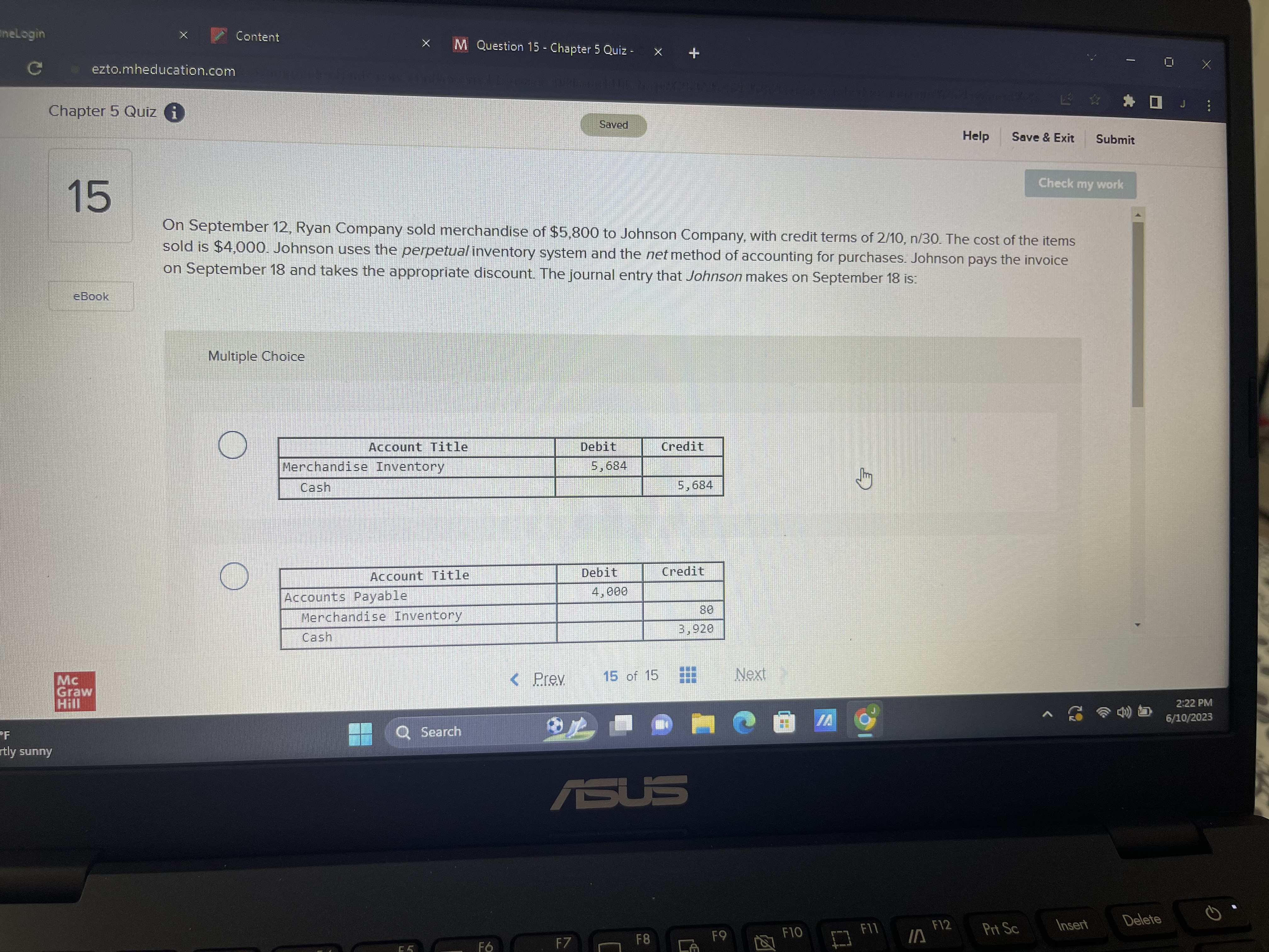 X Content X M Question 15 - Chapter 5 Quiz -
