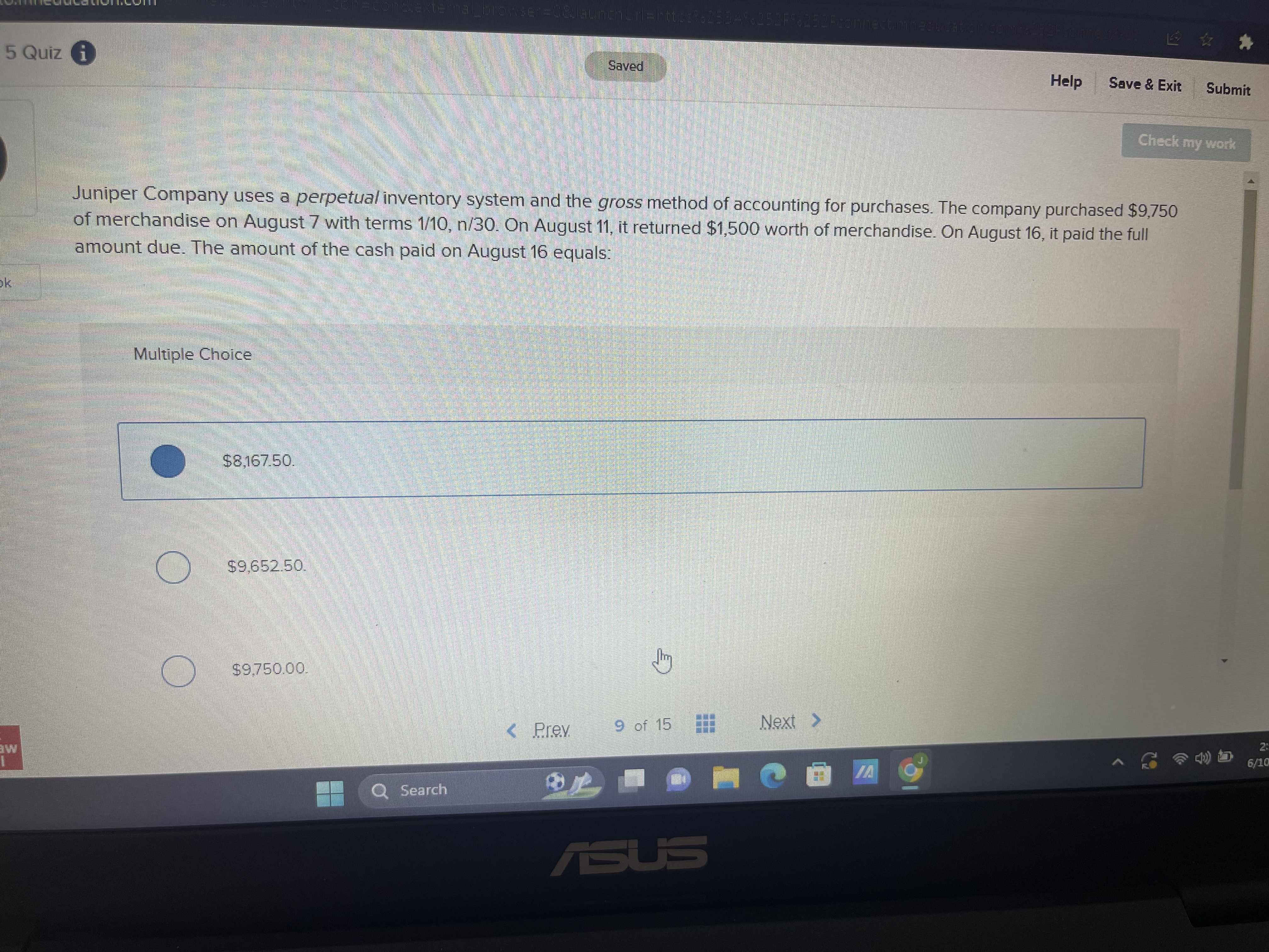 X Content X M Question 15 - Chapter 5 Quiz -