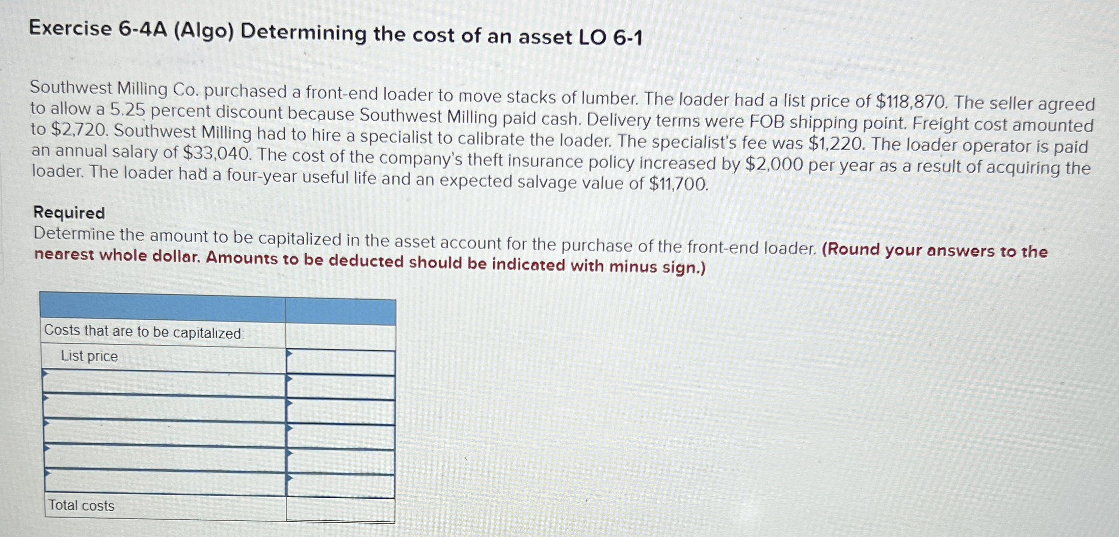 Exercise 6 - 4 A ( Algo ) Determining the cost of