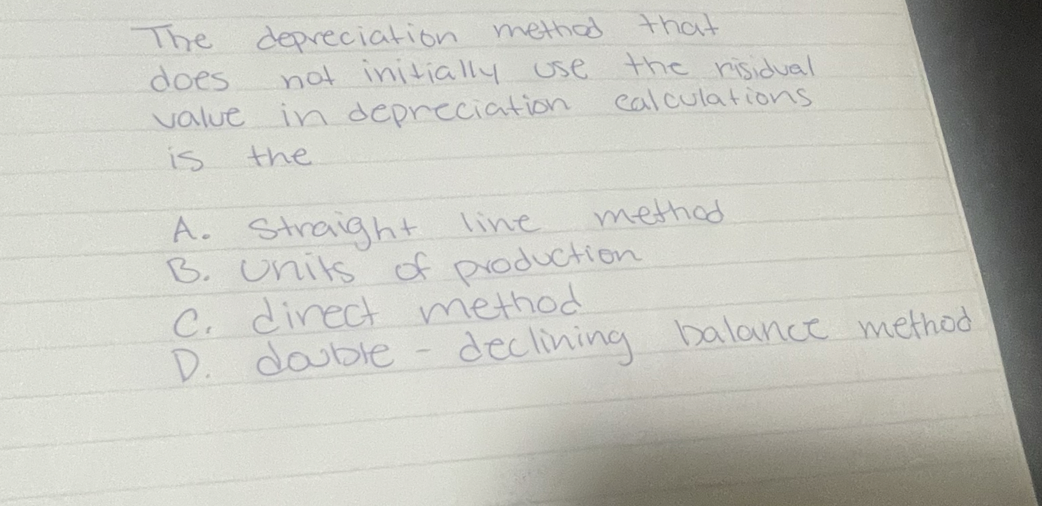 The depreciation method that does not initially