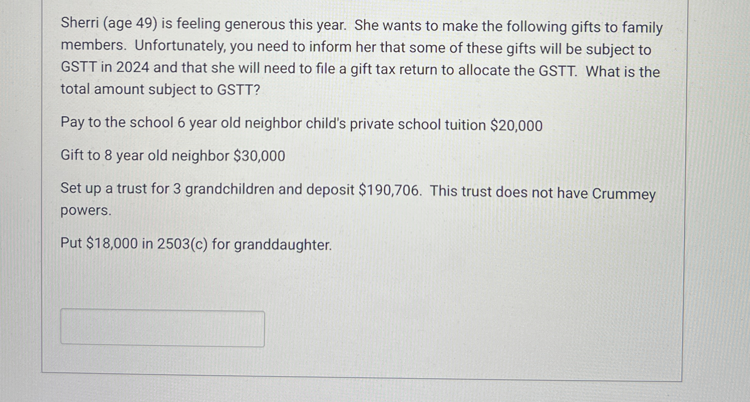 Sherri ( age 4 9 ) is feeling generous this year.