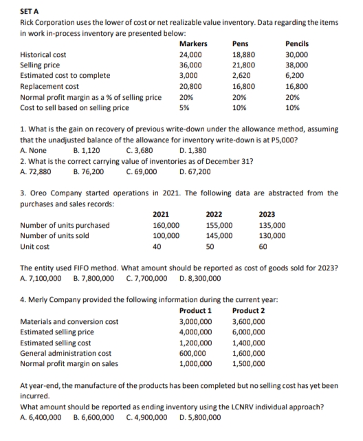 helppp kindly show solutions thank you. SET A