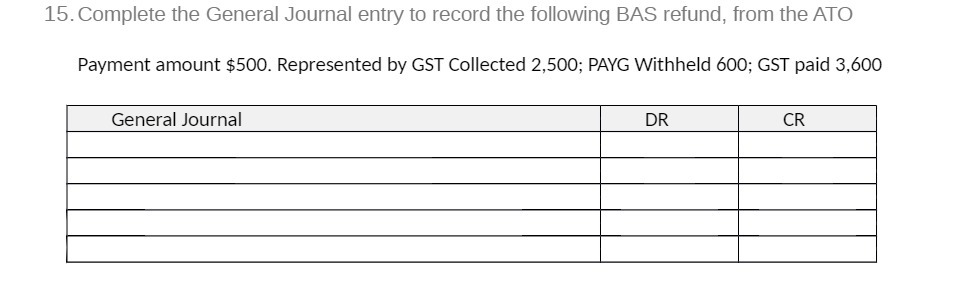 15. Complete the General Journal entry to record