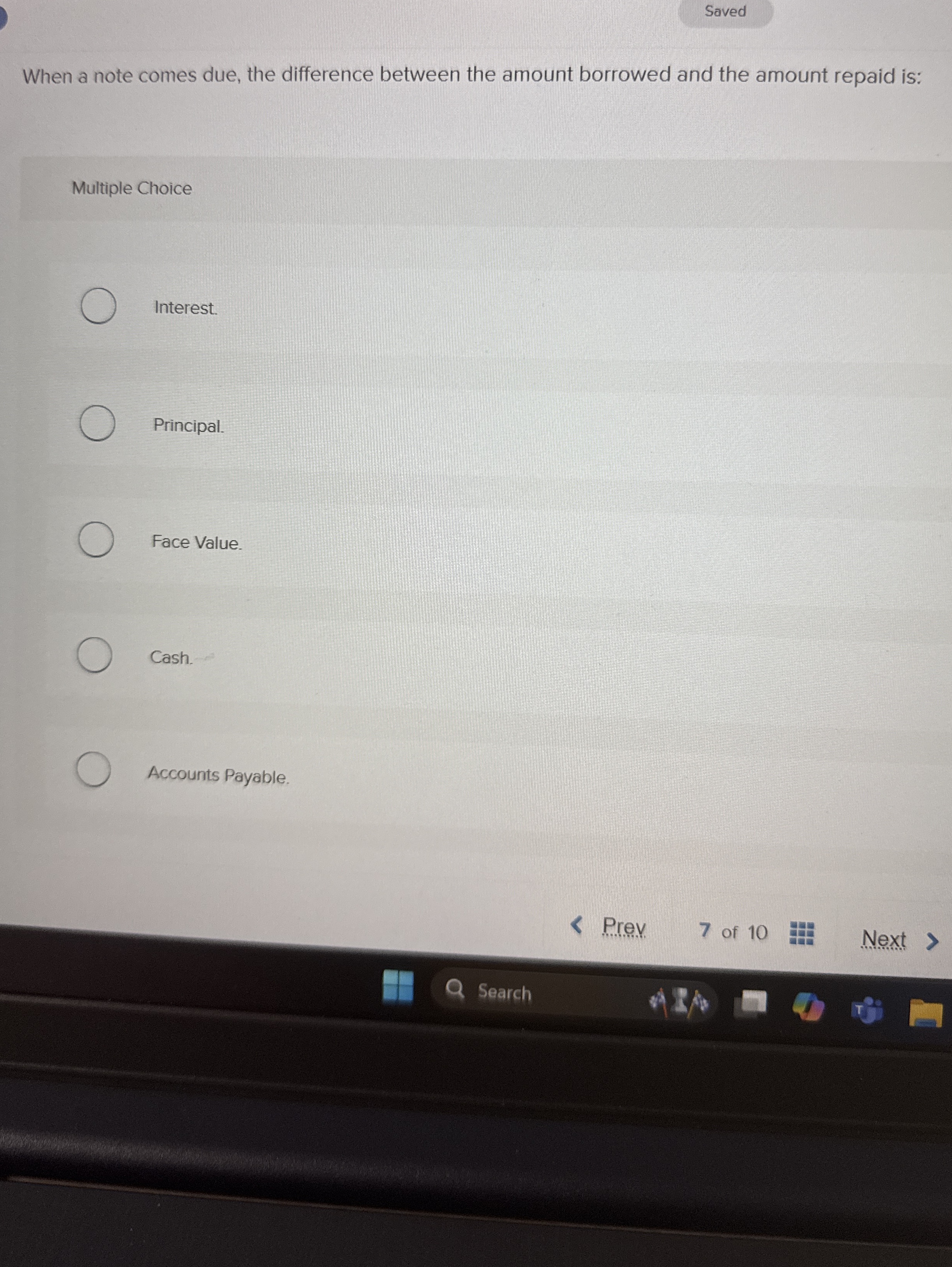 Saved When a note comes due, the difference