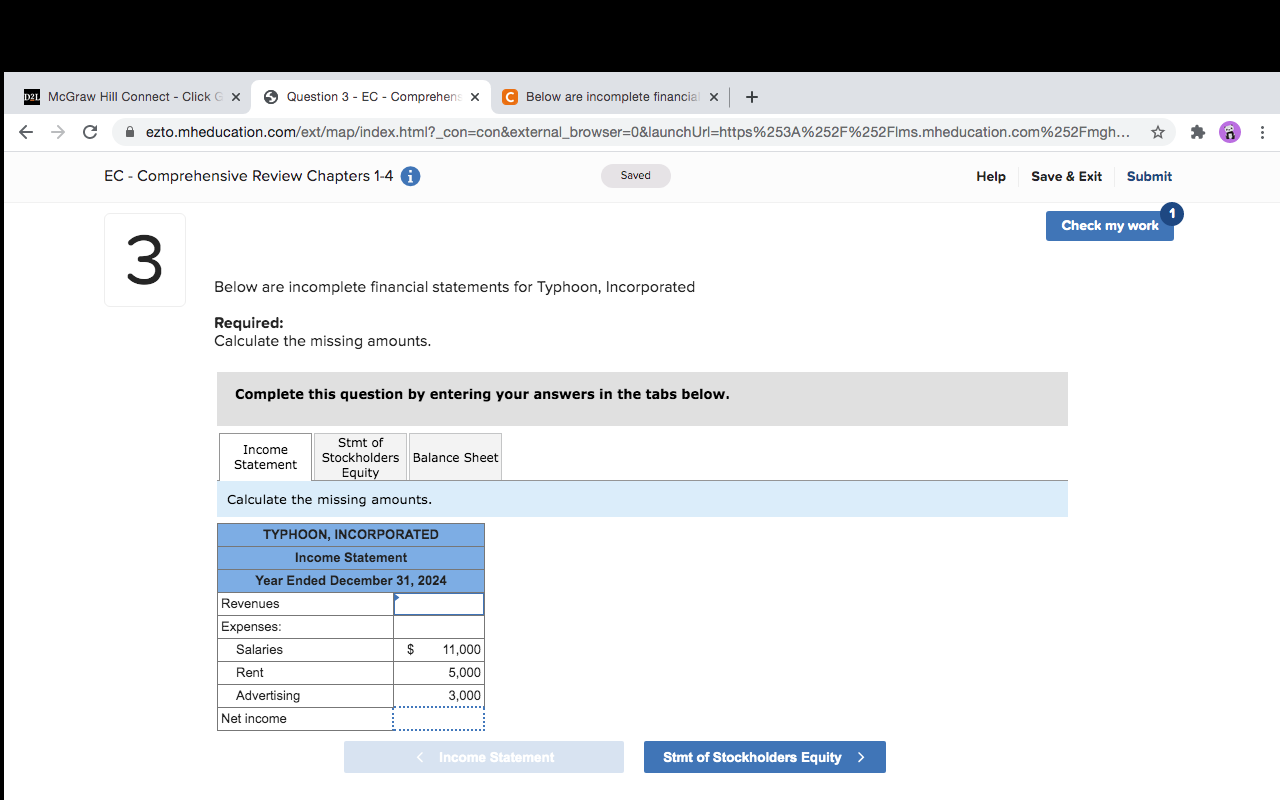 021 McGraw Hill Connect - Click G x 3 Question 3