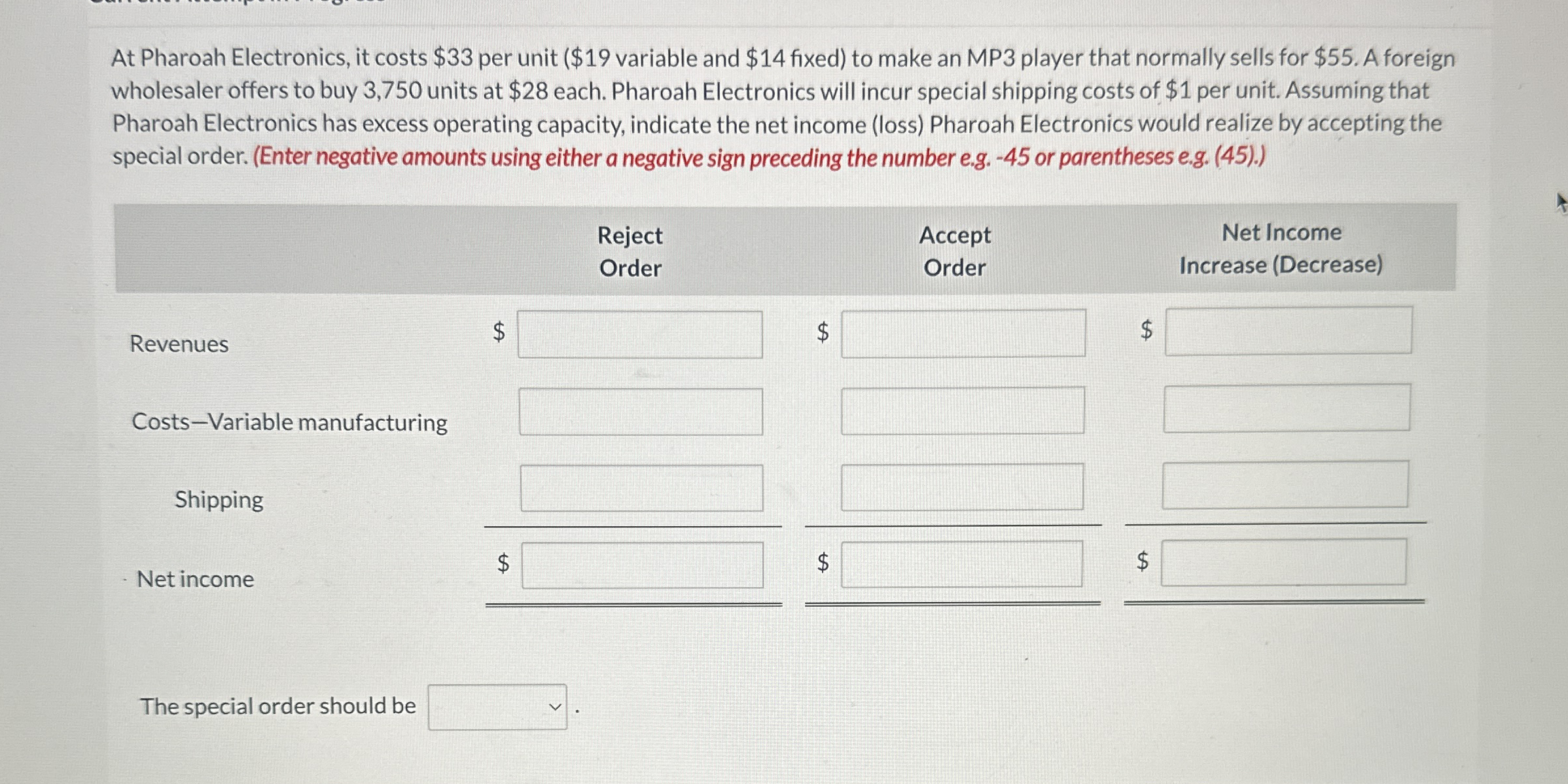 At Pharoah Electronics, it costs $ 3 3 per unit (