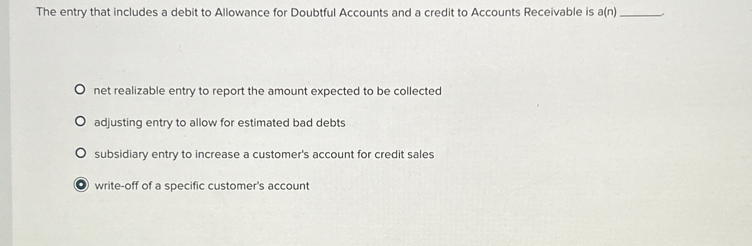 The entry that includes a debit to Allowance for