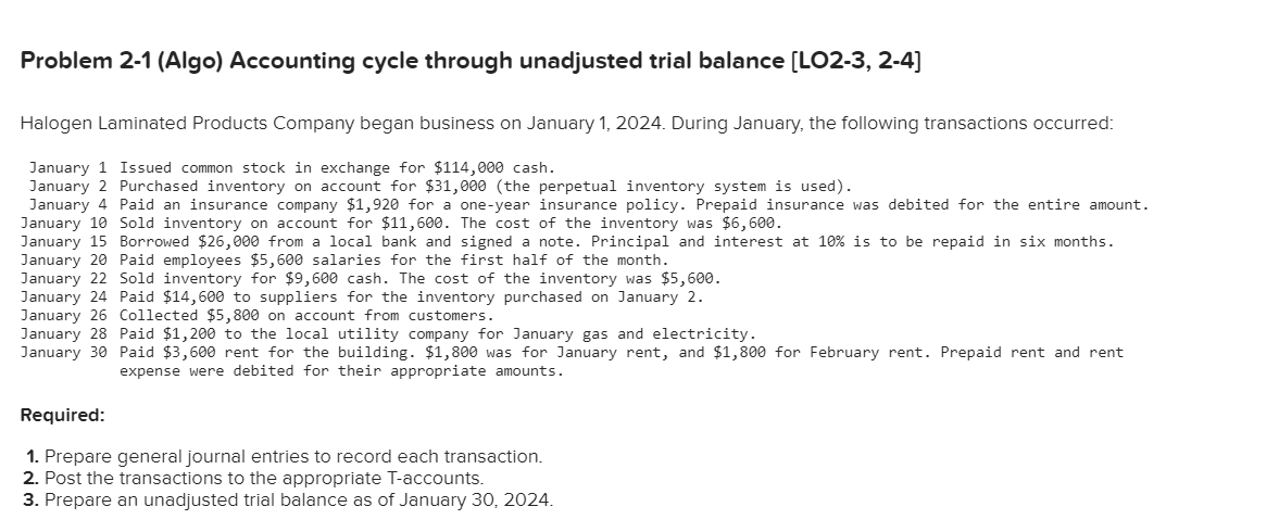 Problem 2 - 1 ( Algo ) Accounting cycle through