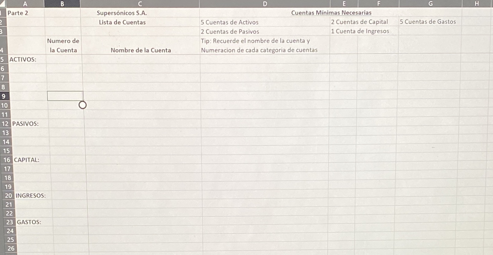 Cree un plan de cuentas para una compaa de