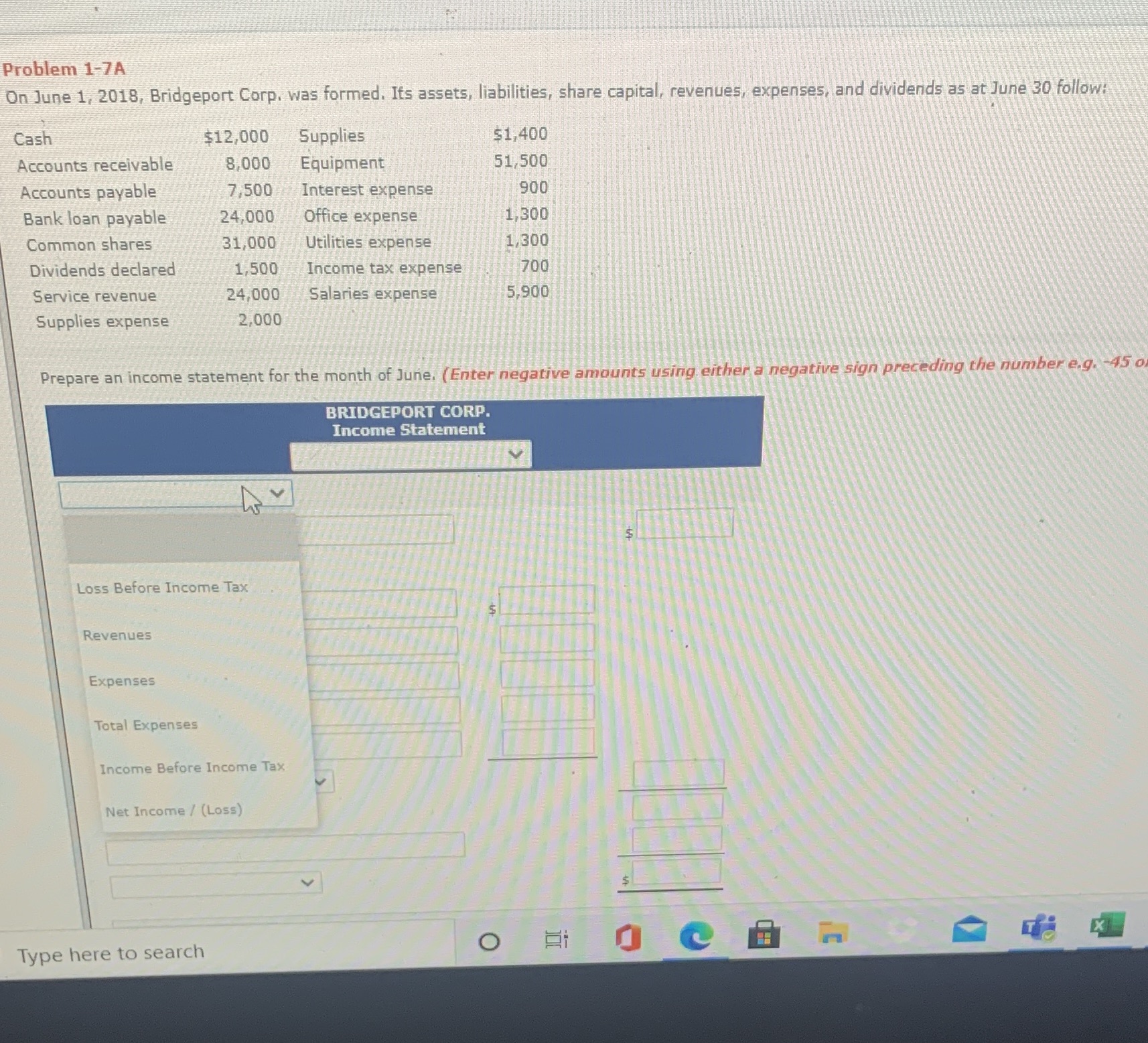 Problem 1-7A On June 1, 2018, Bridgeport Corp,