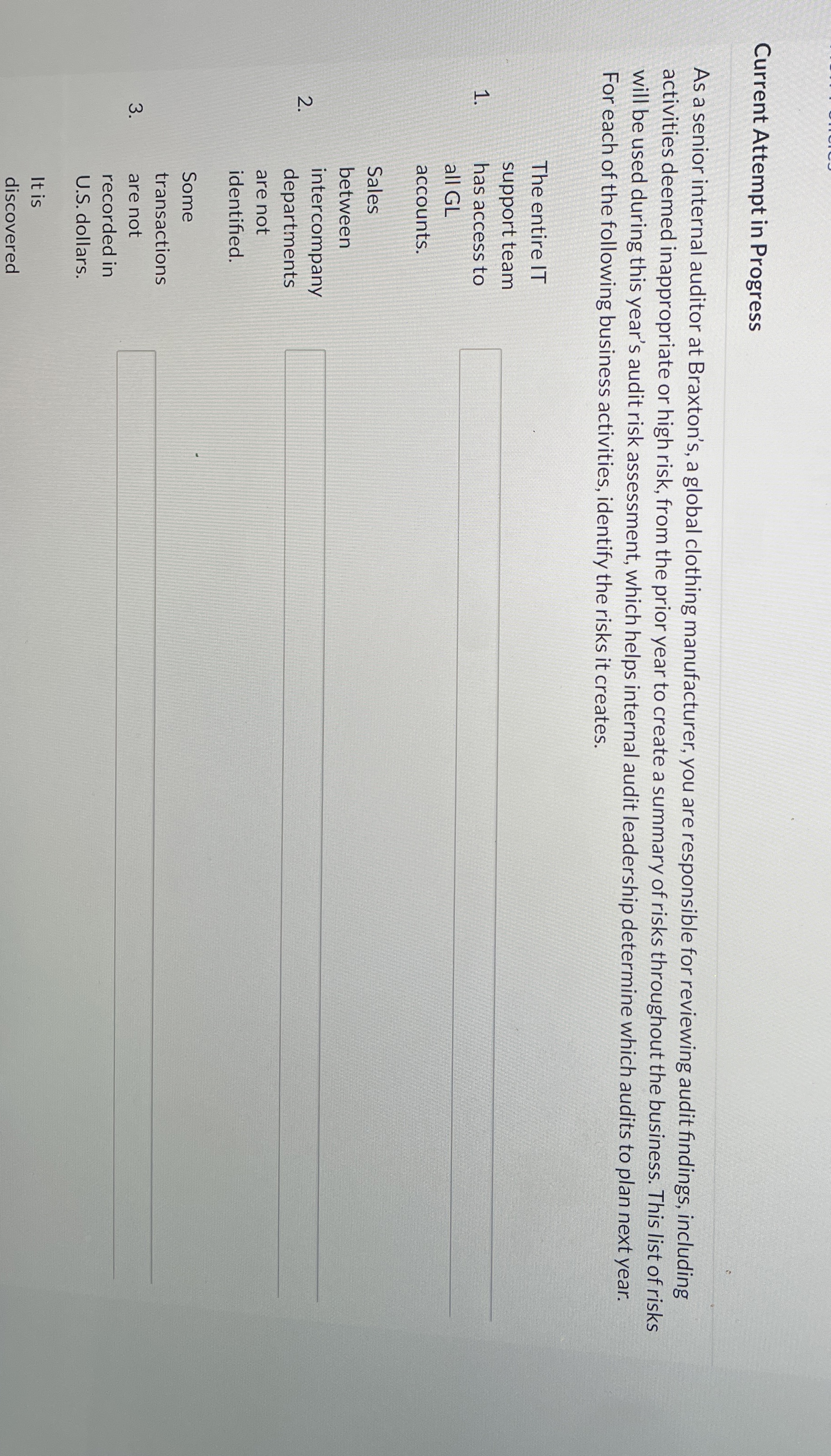 Current Attempt in Progress As a senior internal