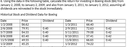 6. Using the data in the following table,