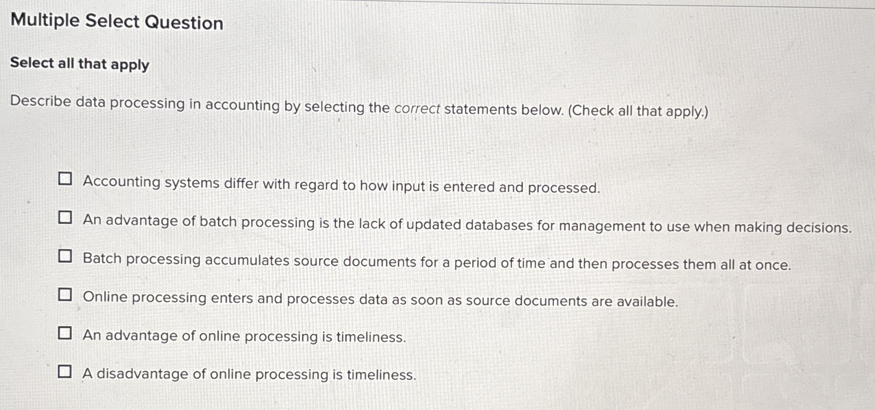 Multiple Select Question Select all that apply