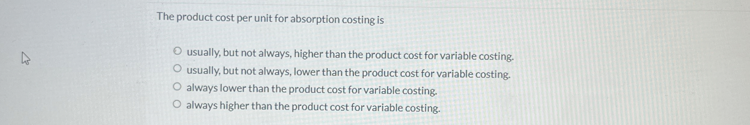 The product cost per unit for absorption costing