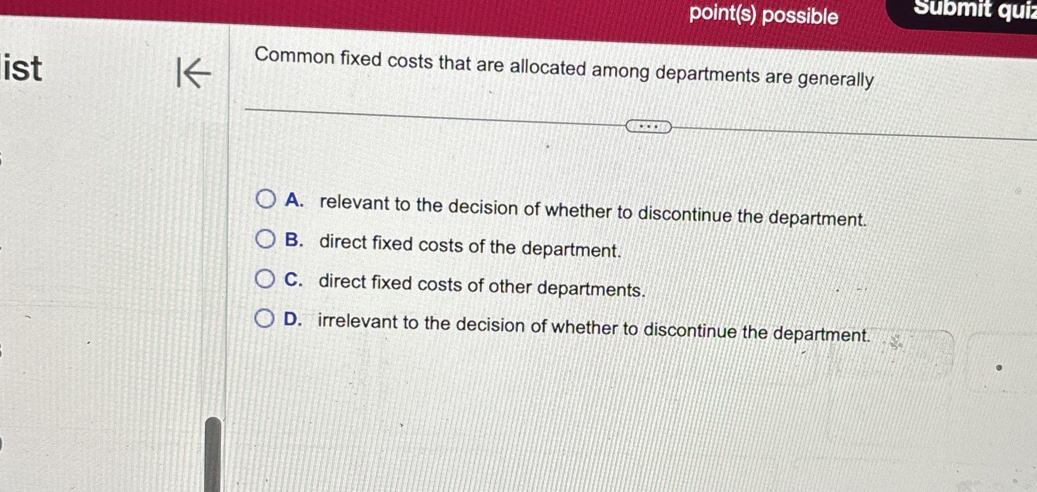 point ( s ) possible Common fixed costs that are