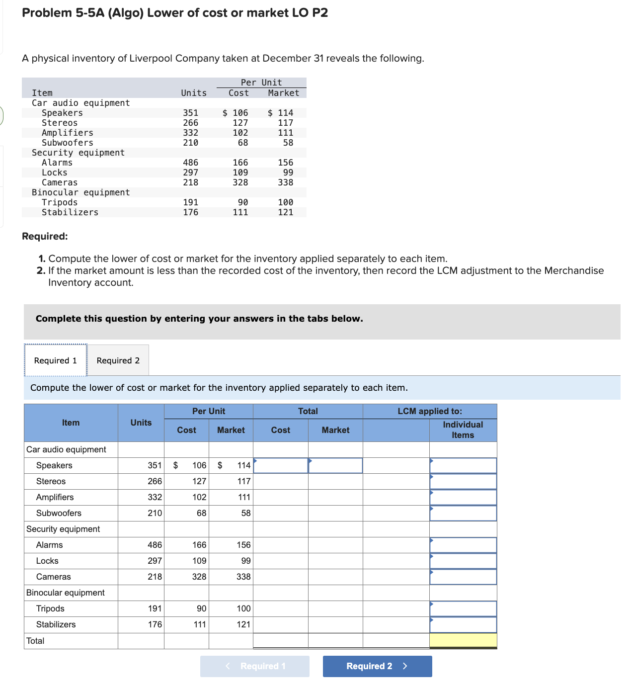 Problem 5 - 5 A ( Algo ) Lower of cost or market