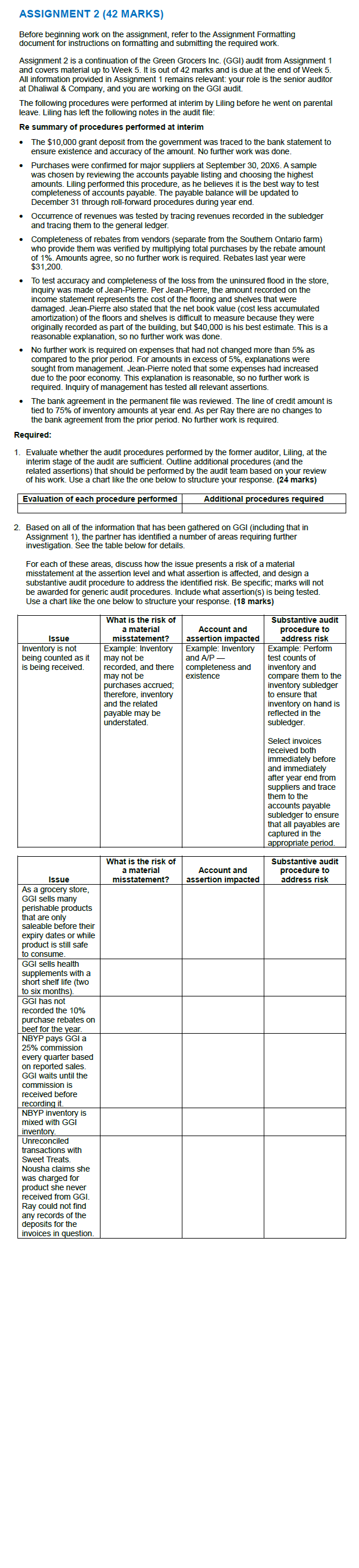 Audit Assu ASSIGNMENT 2 (42 MARKS) Before