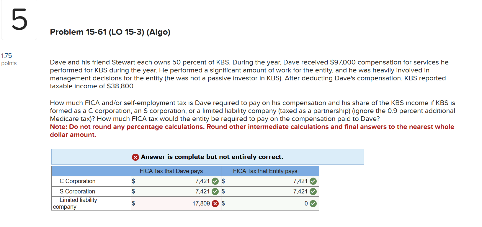 I am not getting a correct answer for the LLC