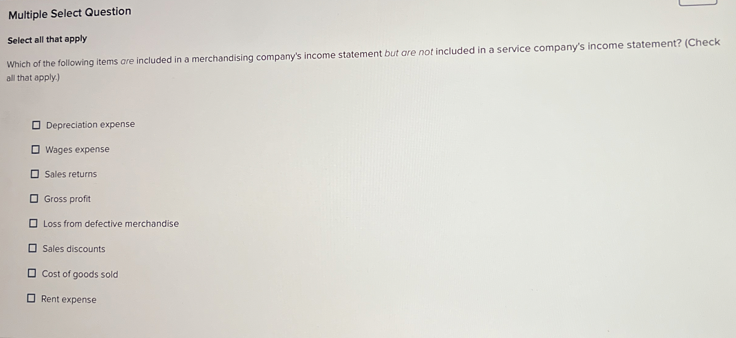 Multiple Select Question Select all that apply