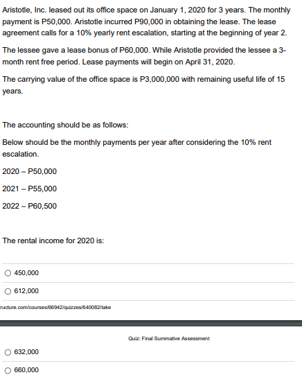answerrrrrr Aristotle, Inc. leased out its office