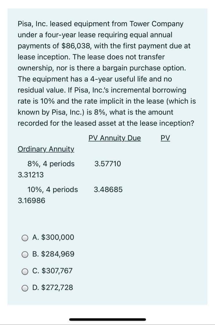 Intermediate Accounting 2 Pisa, Inc. leased
