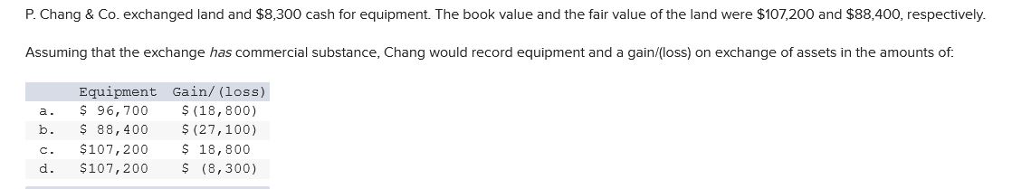 Can you help me? P. Chang & Co. exchanged land