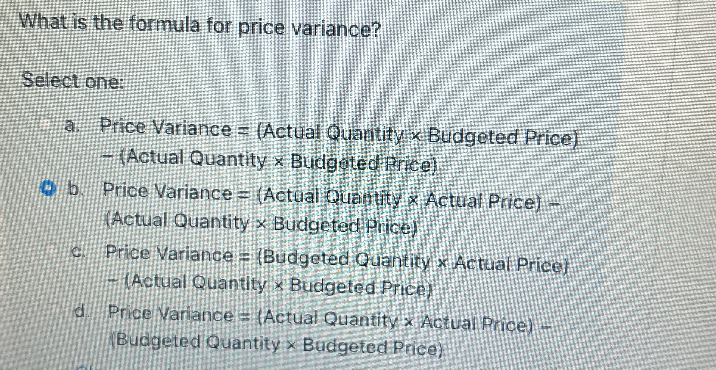 What is the formula for price variance? Select
