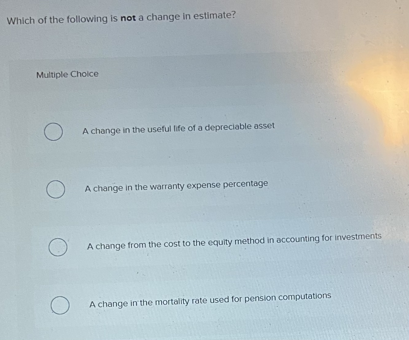 Which of the following is not a change in