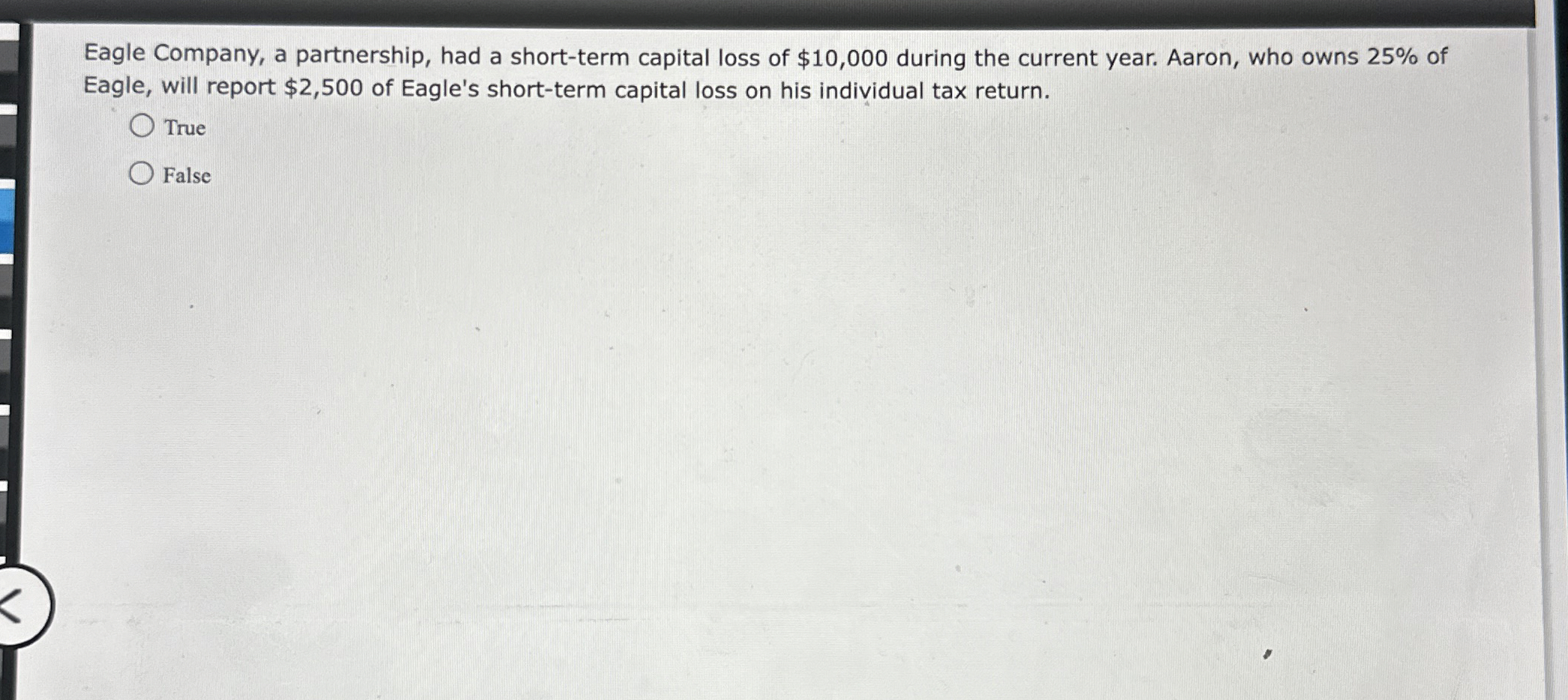 Eagle Company, a partnership, had a short - term