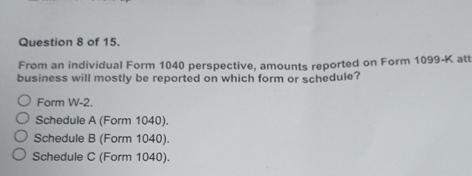Question 8 of 1 5 . From an individual Form 1 0 4