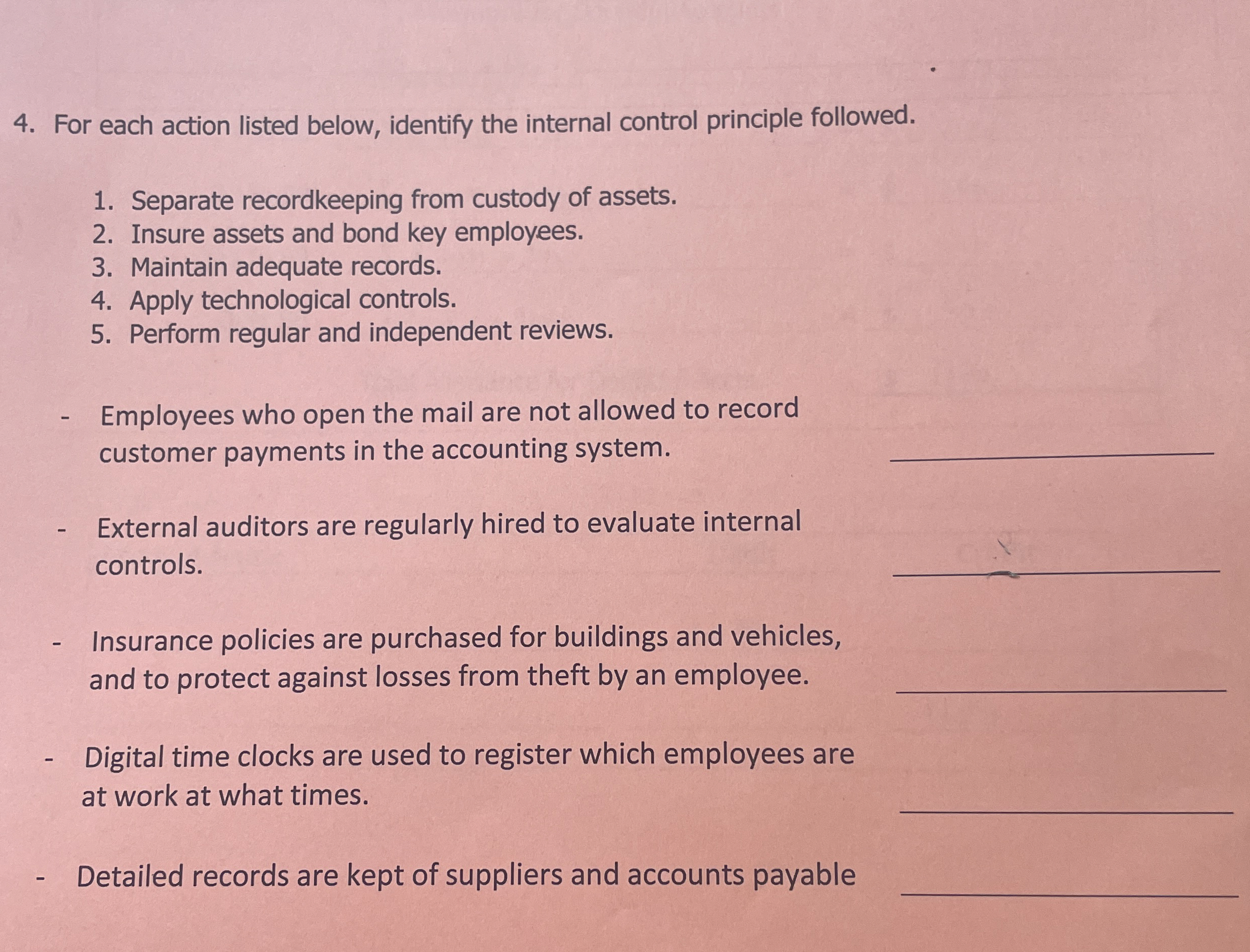 For each action listed below, identify the