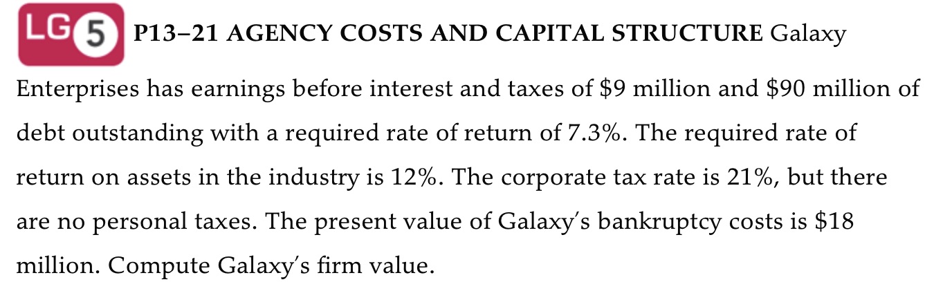 P1321 AGENCY COSTS AND CAPITAL STRUCTURE Galaxy
