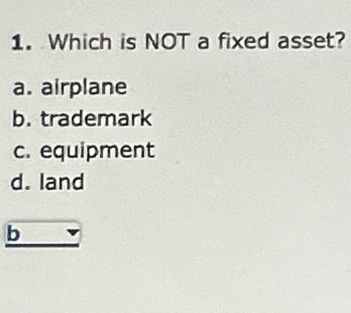 Which is NOT a fixed asset? a . airplane b .