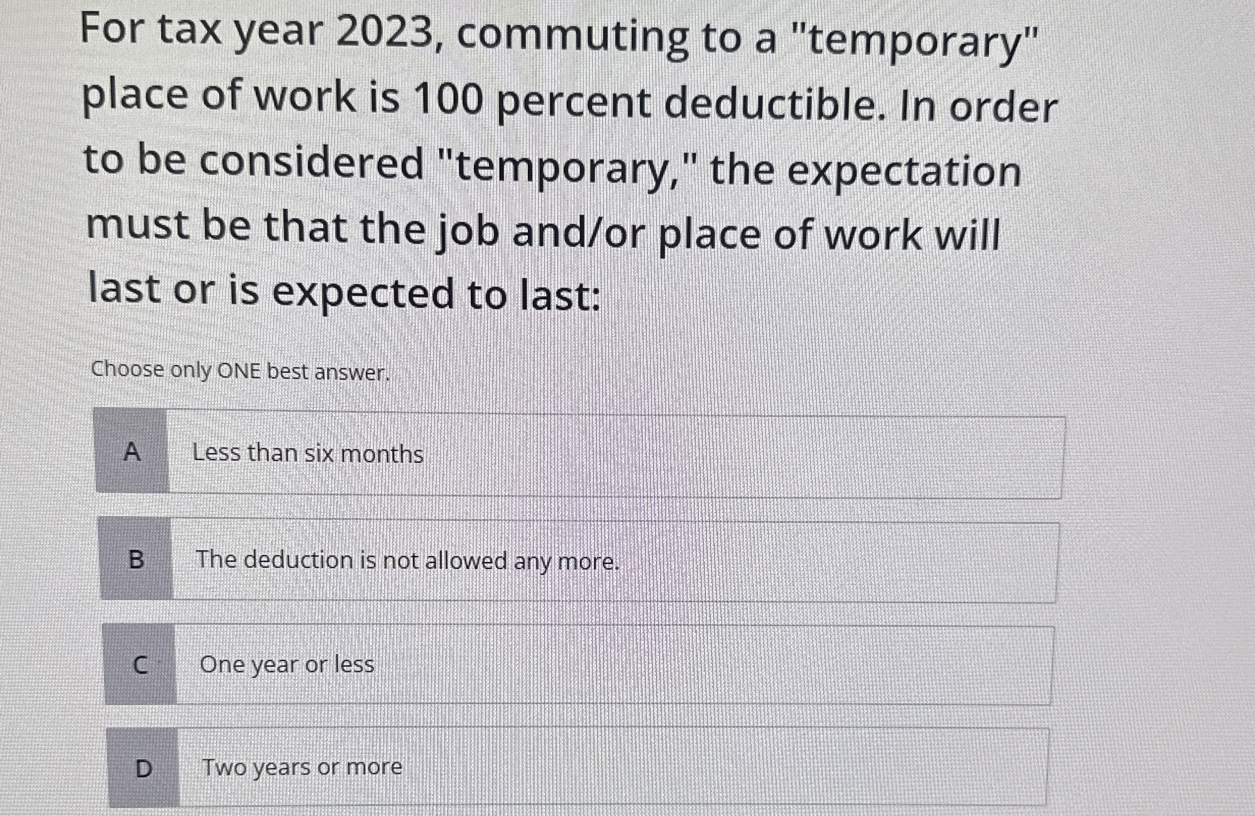 For tax year 2 0 2 3 , commuting to a "temporary"