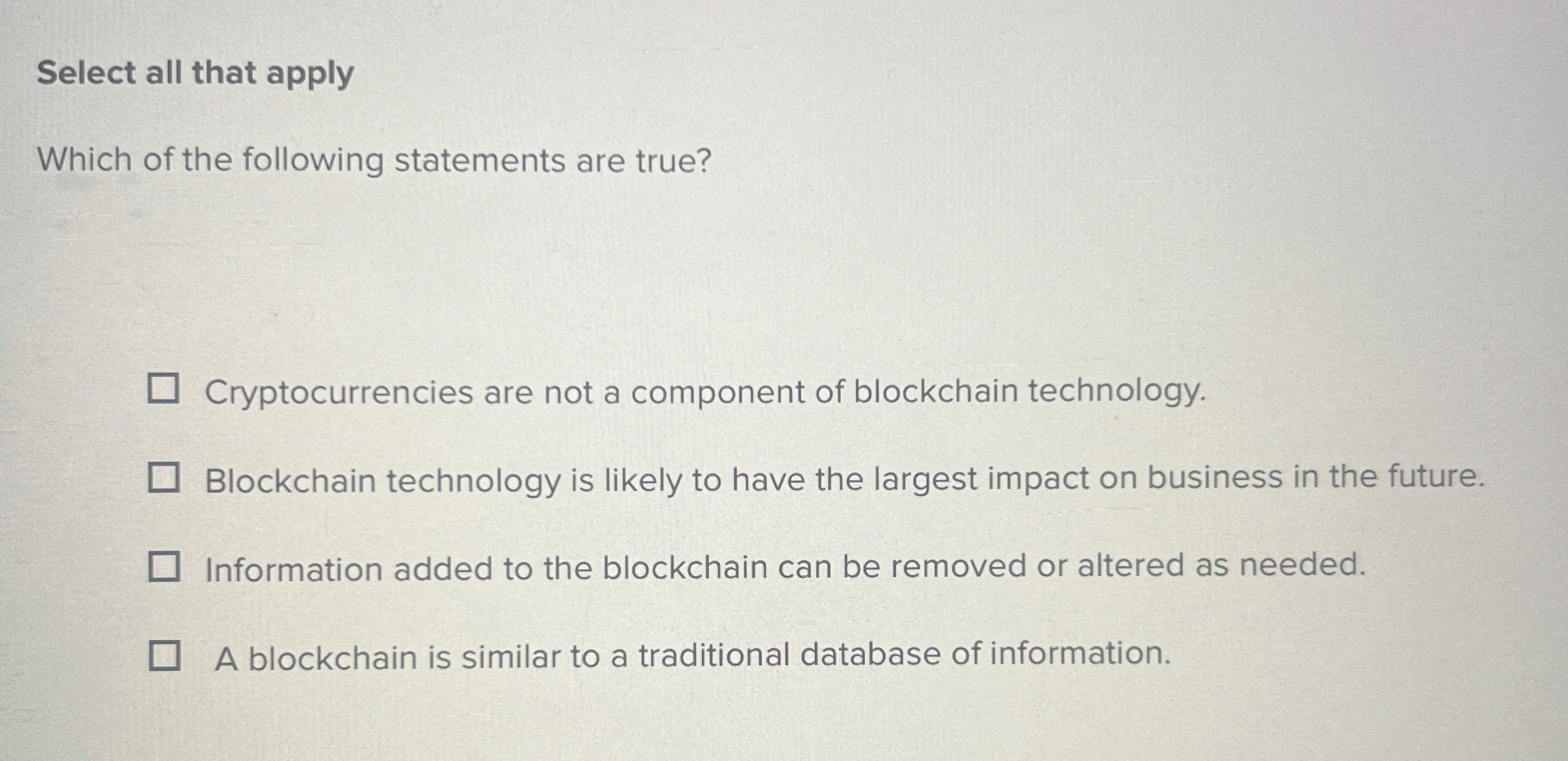 Select all that apply Which of the following