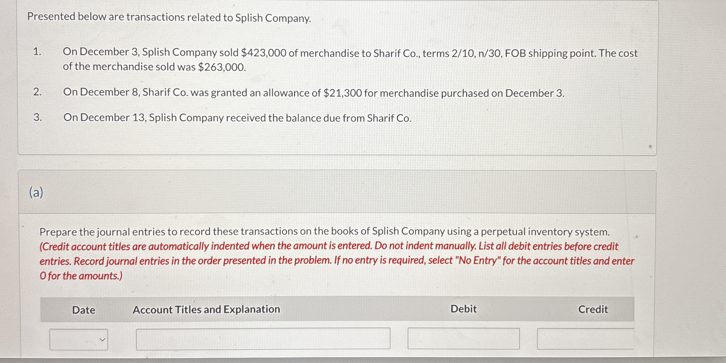Presented below are transactions related to