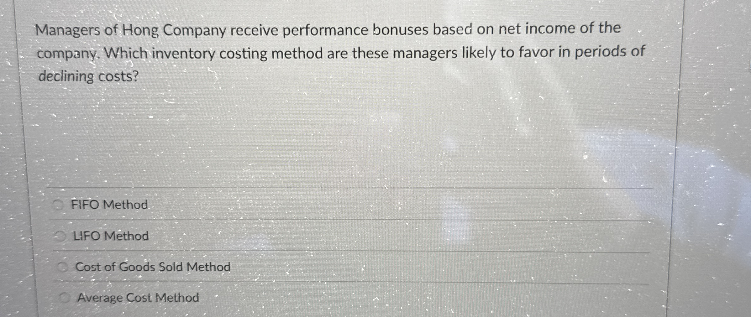 Managers of Hong Company receive performance