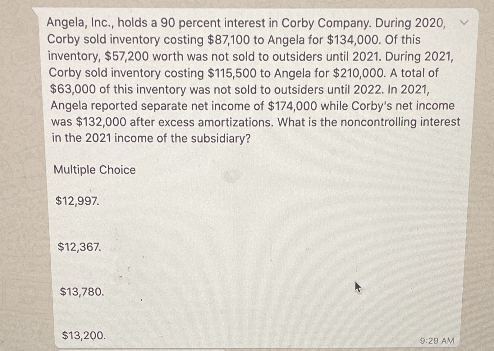 Angela, Inc., holds a 90 percent interest in